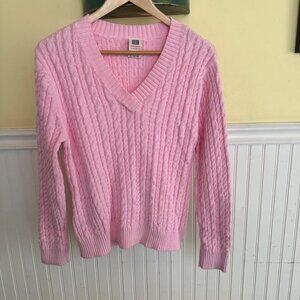 Faded Glory Pink Cable Knit V-Neck Sweater XL 16/18 100% Cotton vintage 90s